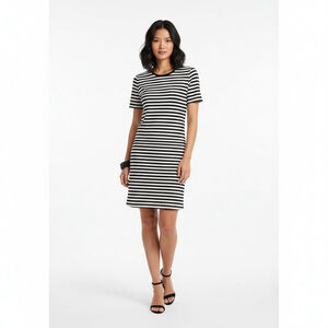 Madewell Black White Striped T-Shirt Dress - XS